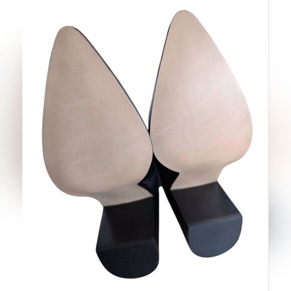 Franco Sarto Ticada Black Leather Knee-High Pointed Toe Block Heel Boots 10 - Picture 6 of 9